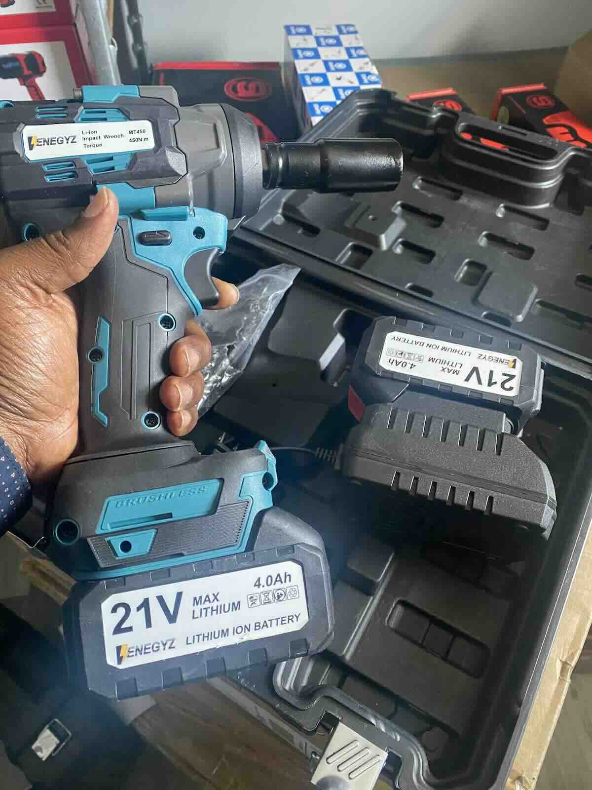 Enegyz 21V Cordless Brushless Impact Wrench Kit – Tested 550NM High Torque 1/2" Impact Gun with 2x 4.0Ah Li-ion Batteries, Fast Charger, and 4-Piece Impact Socket Set (17mm, 19mm, 20mm, 22mm) - Image 2