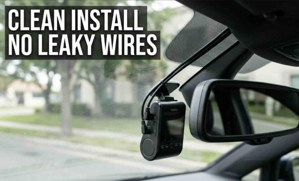 Hidden wire hardwired dash cam installation showing professional cable routing