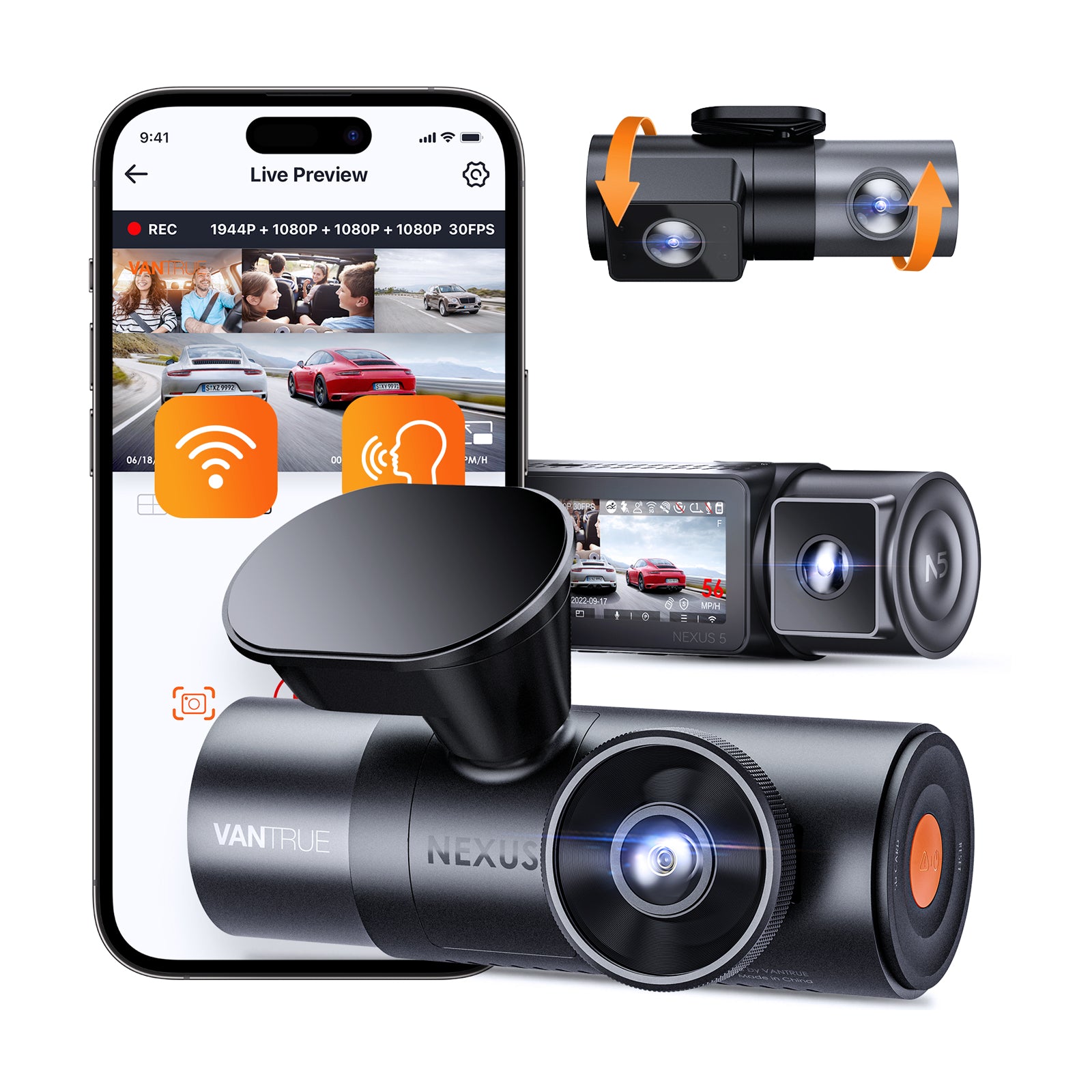 Vantrue N5S 4-Channel Dash Cam (2.7K Front + 2K Cabin + 2K Rear Cabin + 2K Rear)