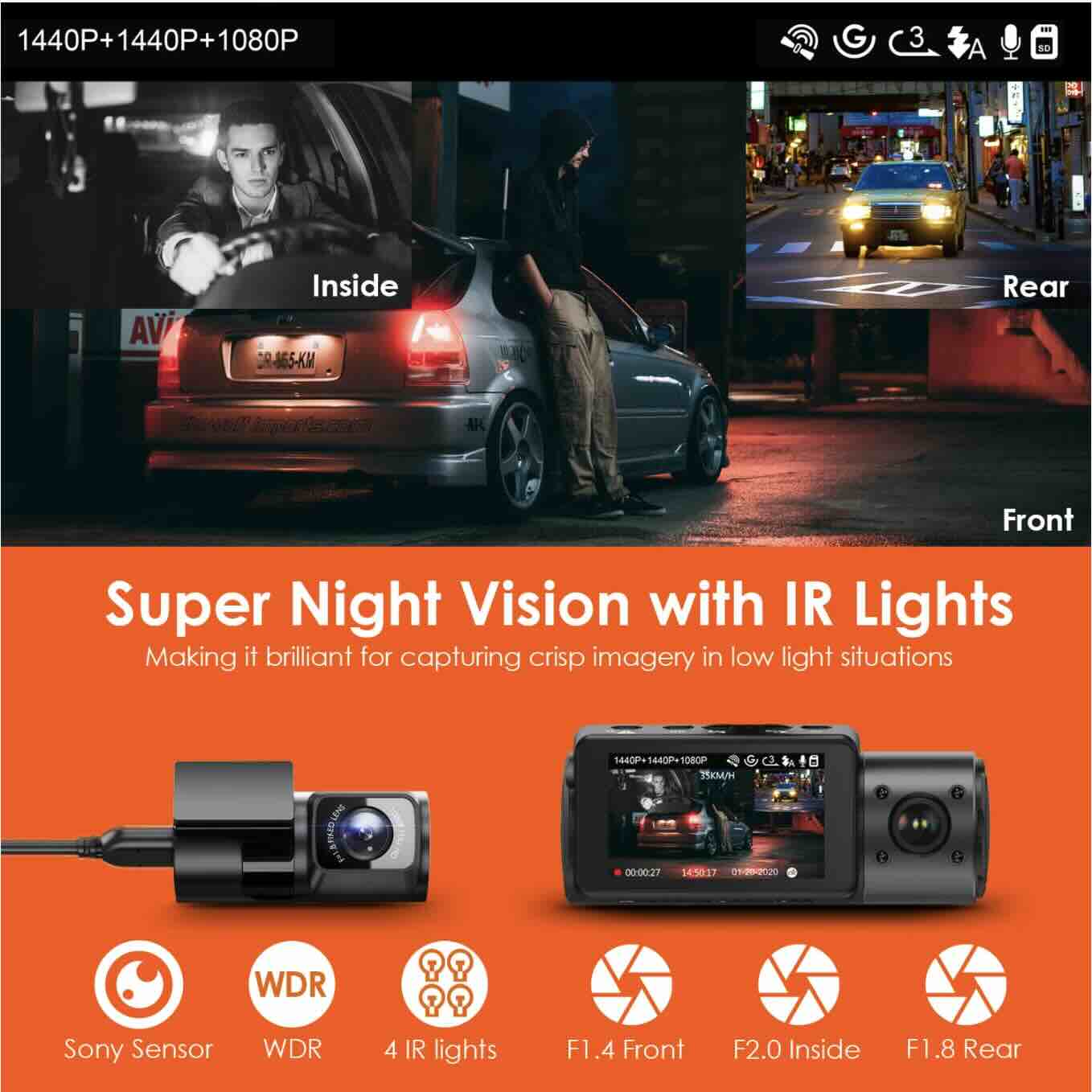 Vantrue N4S 3-Channel Dash Cam (2.7K Front + 2.5K Cabin + 2.5K Rear) - Image 5