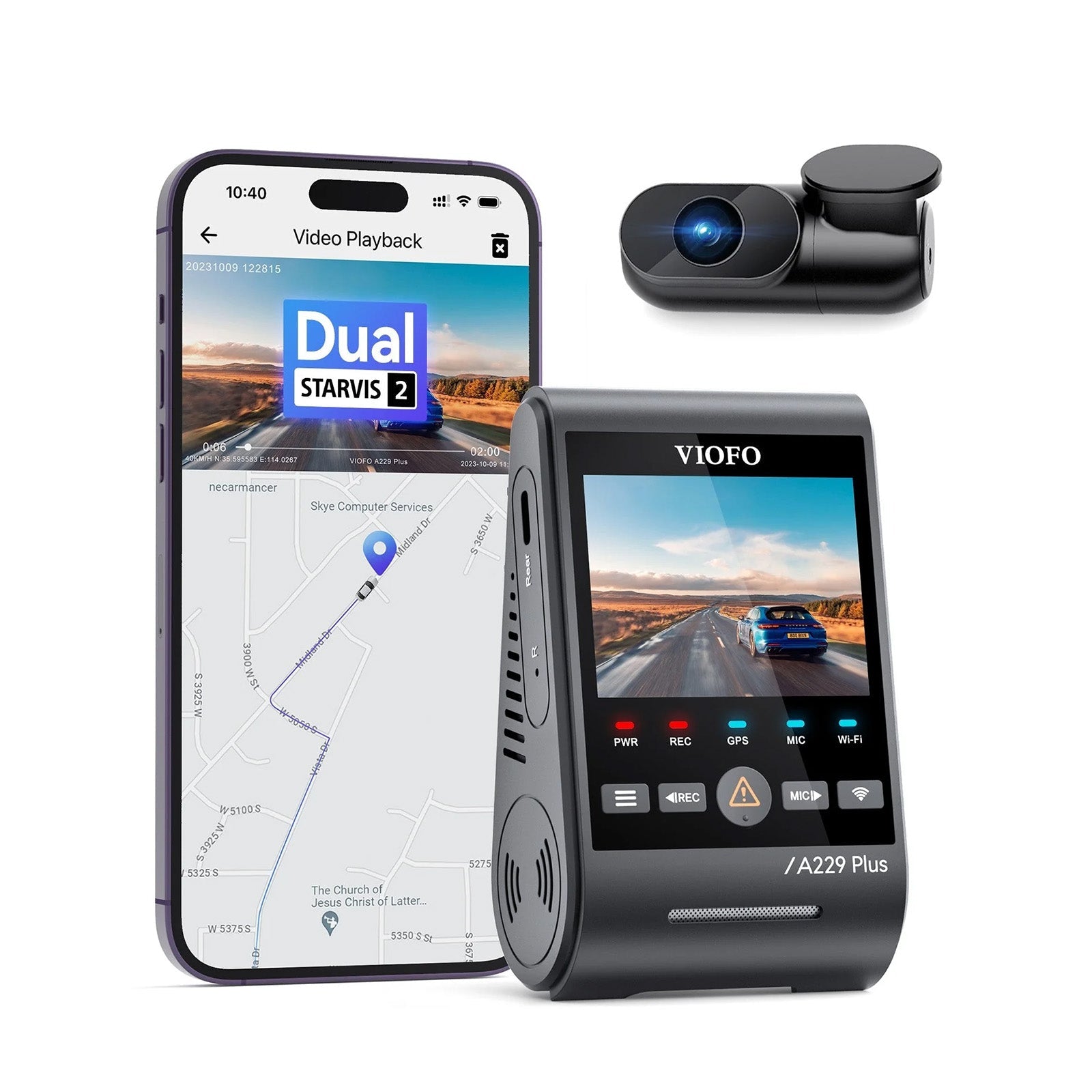 VIOFO A229 Plus 2CH Dual Dash Cam — 2K Front + 2K Rear with Sony STARVIS 2