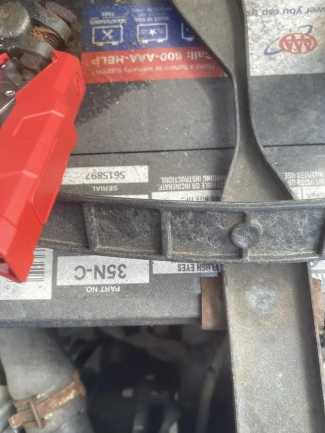 Toyota Camry battery terminal and testing clamp during a documented Laurel Maryland mobile service visit