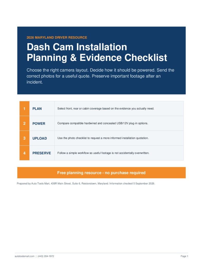 Cover of the Maryland Dash Cam Installation Planning and Evidence Checklist